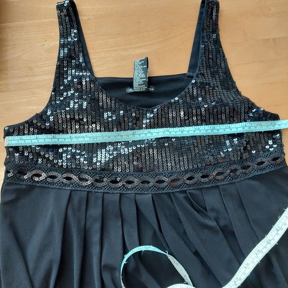 A.D. ORIGINAL Women's black sleeveless tank top dressy sequins pleated Med - Picture 8 of 10